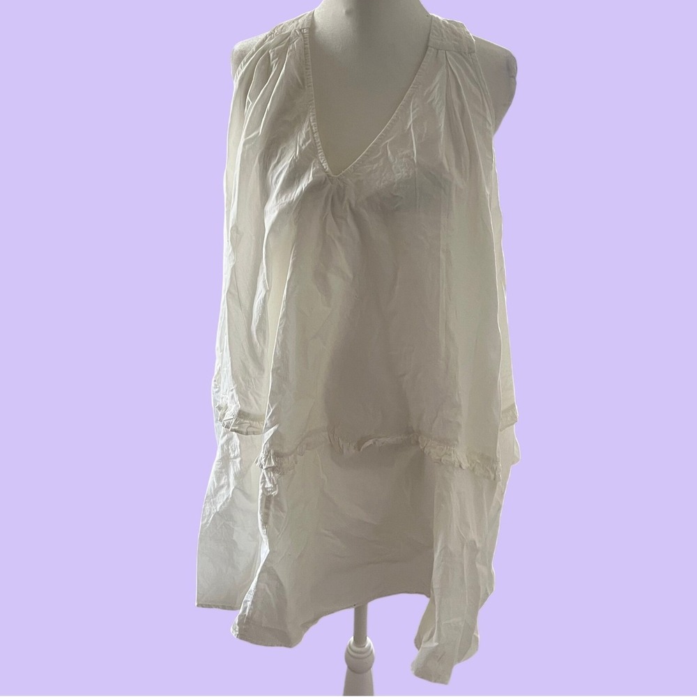 Anthropologie Women Ruffle Hem Sleeveless Tunic XXSP White Oversized Cottagecore
